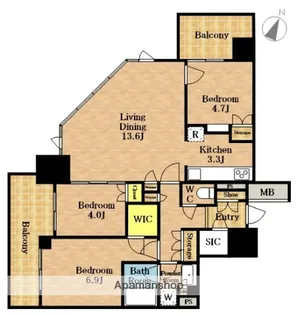 大宮スカイ&スクエア ザ・タワー【1519号室】の間取り
