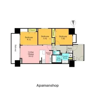 クリオ浦和常盤【6階】の間取り