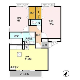 プリムヴェール 弐番館【1階】の間取り