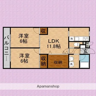 ヴィルヌーブ【206号室】の間取り