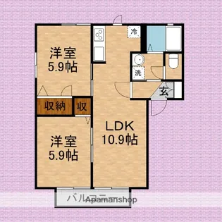ヴィルヌーブB【1階】の間取り