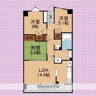 グランシーナ鶴瀬【6階】の間取り