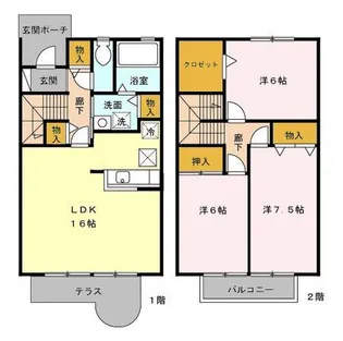 埼玉県川越市小仙波町3丁目【テラスハウス】の間取り