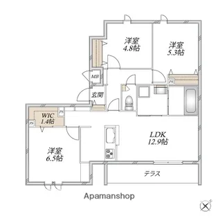 レジデンスヒューゲル鶴ヶ丘Ⅱ【1階】の間取り