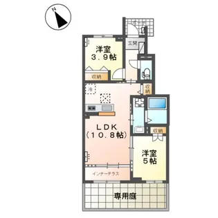 鶴ヶ島市脚折町6丁目アパートⅡ期新築工事【1階】の間取り