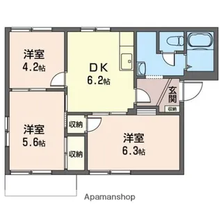 ハイネス鶴ヶ丘B棟【1階】の間取り
