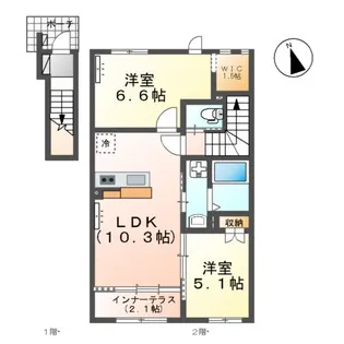 鶴ヶ島市脚折町6丁目アパートⅡ期工事【2階】の間取り