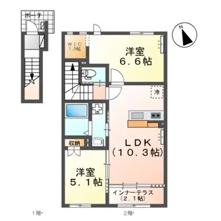鶴ヶ島市脚折町6丁目アパートⅡ期工事【2階】の間取り