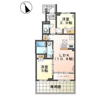 鶴ヶ島市脚折町6丁目アパートⅡ期工事【1階】の間取り