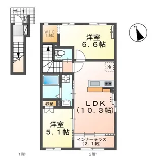 鶴ヶ島市脚折町6丁目アパートⅡ期工事【2階】の間取り