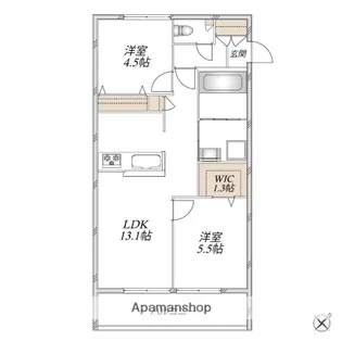 レジデンスヒューゲル鶴ヶ丘Ⅰ【2階】の間取り