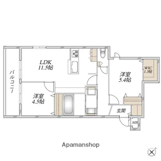 レジデンスヒューゲル鶴ヶ丘Ⅱ【2階】の間取り