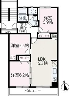 朝霞溝沼住宅1号棟【203号室】の間取り