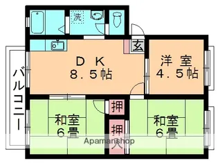 タウンコート【102号室】の間取り