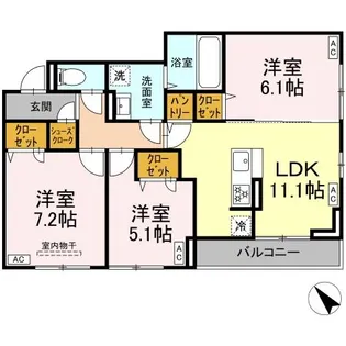 DーROOM都賀2丁目IIーA棟【3階】の間取り