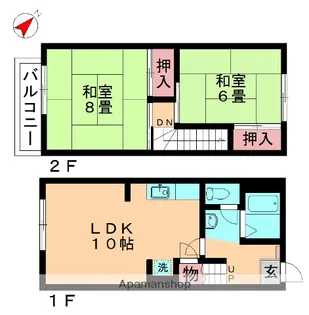 千葉県千葉市若葉区桜木北2丁目【テラスハウス】の間取り