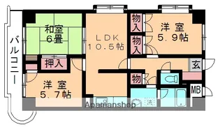 アサヒファミール【601号室】の間取り