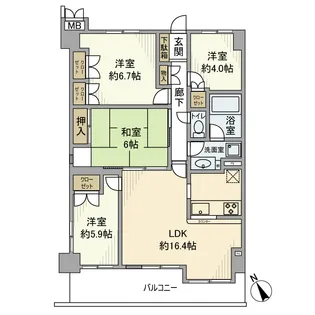 モアクレスト千葉A棟【9階】の間取り