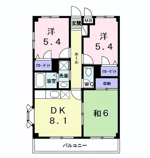エスフィールドハイツB棟【2階】の間取り