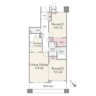 2LDKの間取り画像