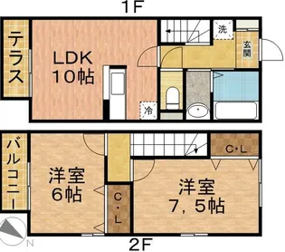 千葉県市川市北方3丁目【テラスハウス】の間取り