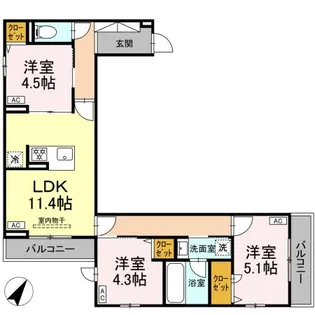 セレスティア細田A【3階】の間取り