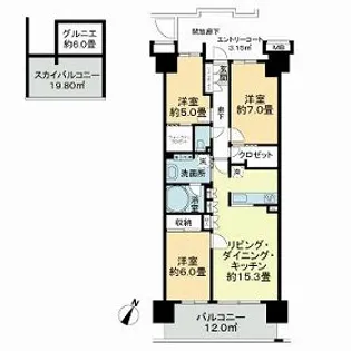 ザ・ガーデンプレミアム【14階】の間取り
