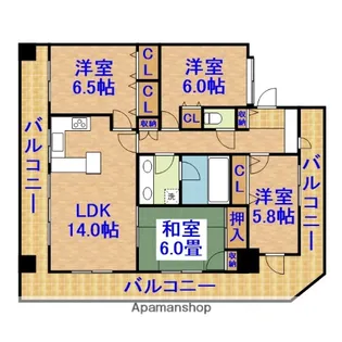 ダイアパレスライベックスタワー八幡宿【9階】の間取り