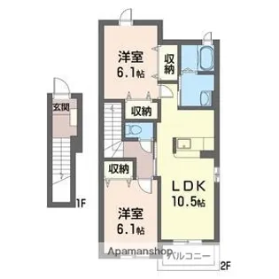 2LDKの間取り画像