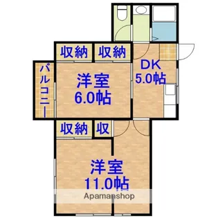 岡本ハイツ【1-A号室】の間取り