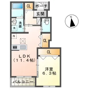 ユニヴァリィエスポアール【1階】の間取り