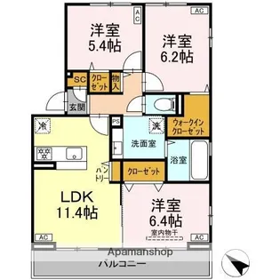 シャイングレイス【3階】の間取り