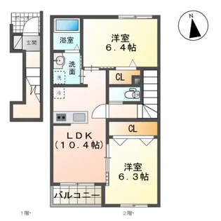 ユニヴァリィエスポアール【2階】の間取り