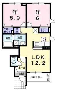 オ・ソレイユD【1階】の間取り
