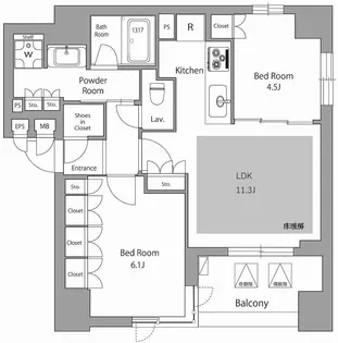 オーパスレジデンス日本橋水天宮【9階】の間取り