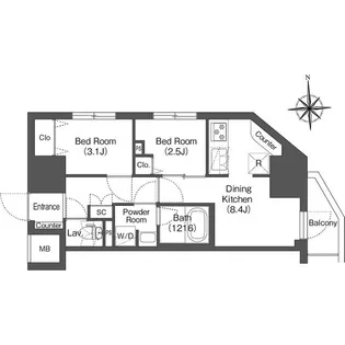 コンフォリア・リヴ木場【6階】の間取り