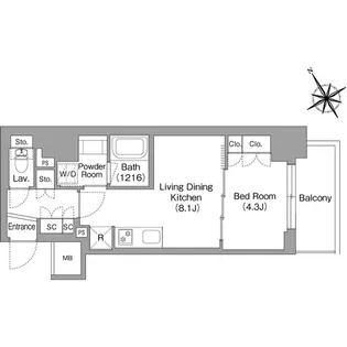 バウスフラッツ蔵前【3階】の間取り