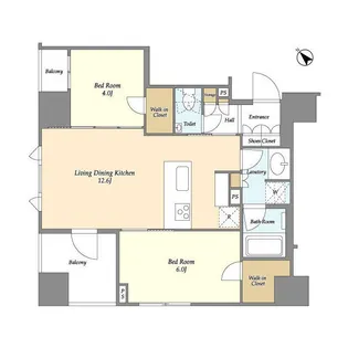ドゥーエ月島Ⅱ【6階】の間取り