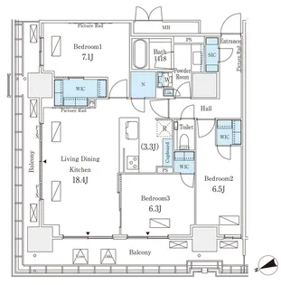 ロイヤルパークス品川【24階】の間取り