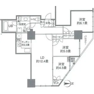 カスタリアタワー品川シーサイド【14階】の間取り