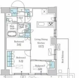 パークアクシス品川天王洲アイル【7階】の間取り