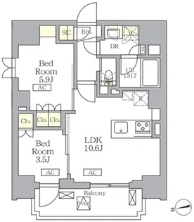 ザ・ライオンズフォーシア文京湯島【14階】の間取り