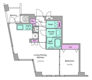レジディアタワー乃木坂【5階】の間取り