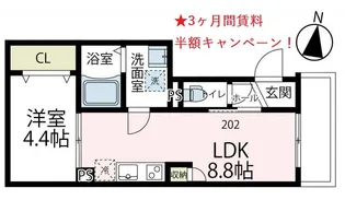 ベルヴィル殿町Ⅲ【202号室号室】の間取り