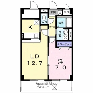 ラセーヌポンヌフ【202号室】の間取り