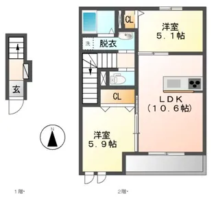 プラスONEハイム【2階】の間取り