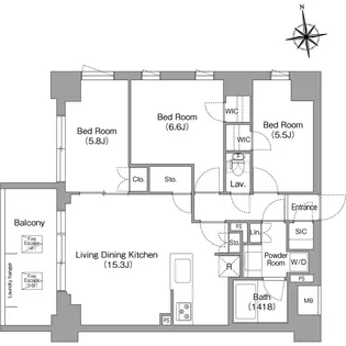 コンフォリア・リヴ西大島SOUTH【3階】の間取り
