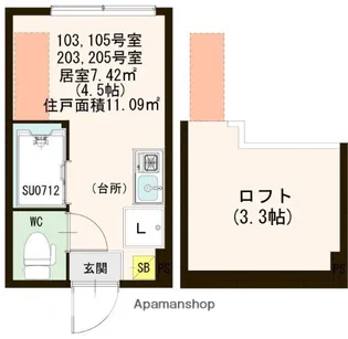 ハーモニーテラス四谷坂町【2階】の間取り
