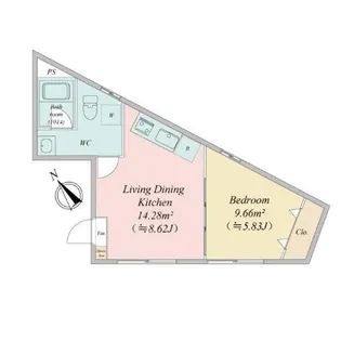 LIVEFLAT市ヶ谷【0202号室】の間取り