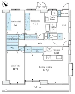 リューズ・リバー月島【8階】の間取り